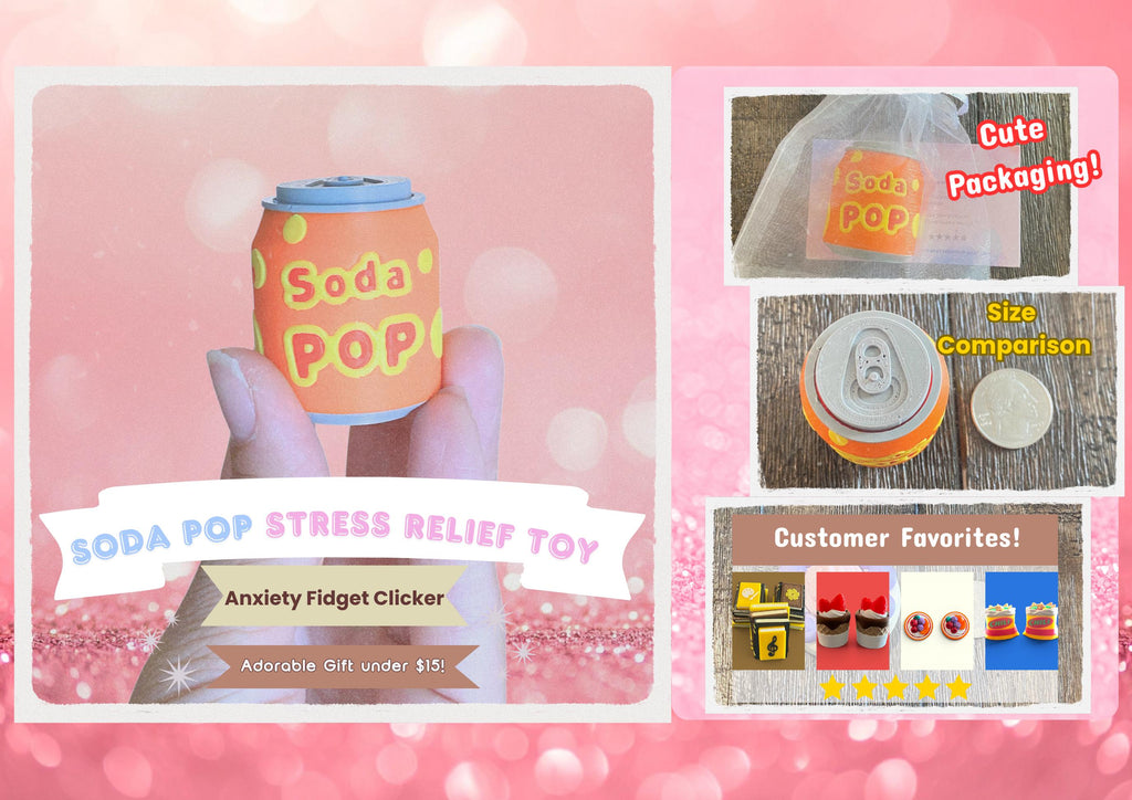 Soda Pop Can Fidget Clicker Keychain | 3D Printed Sensory Toy | Personalized Drink Gift