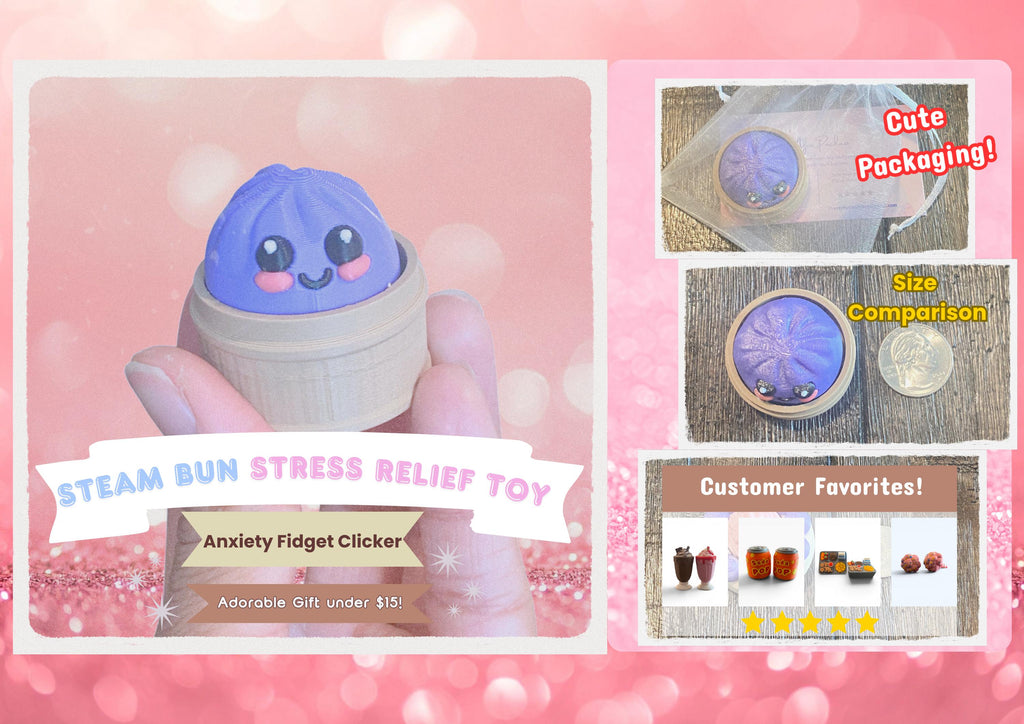 Bao Bun Fidget Clicker Keychain | 3D Printed Sensory Toy | Food Gift
