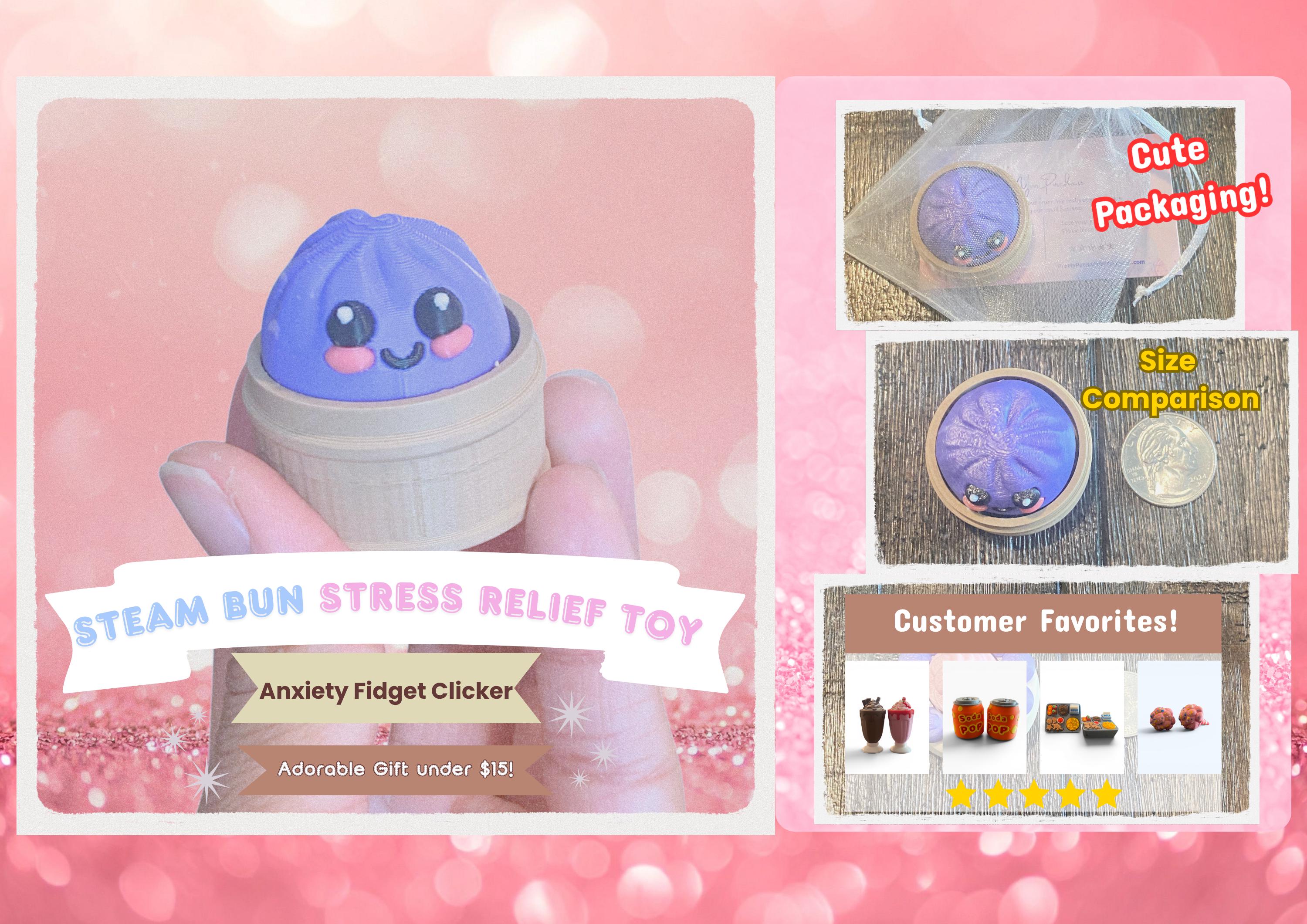 Bao Bun Fidget Clicker Keychain | 3D Printed Sensory Toy | Food Gift