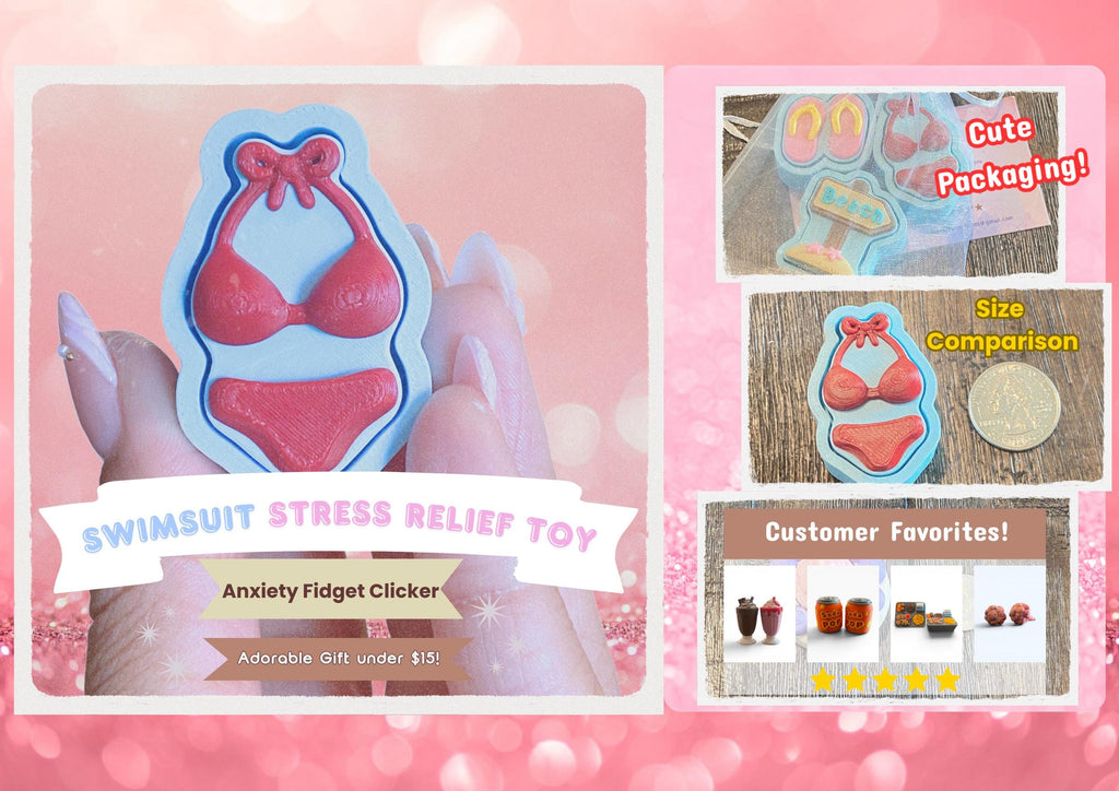 Summer Beach Fidget Clicker Keychain | 3D Printed Sensory Toy | Coastal Gift