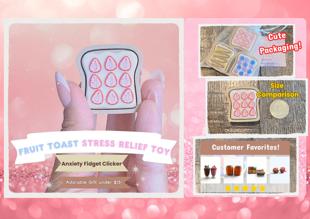 Breakfast Toast Fidget Clicker Keychain | 3D Printed Sensory Toy | Foodie Gift