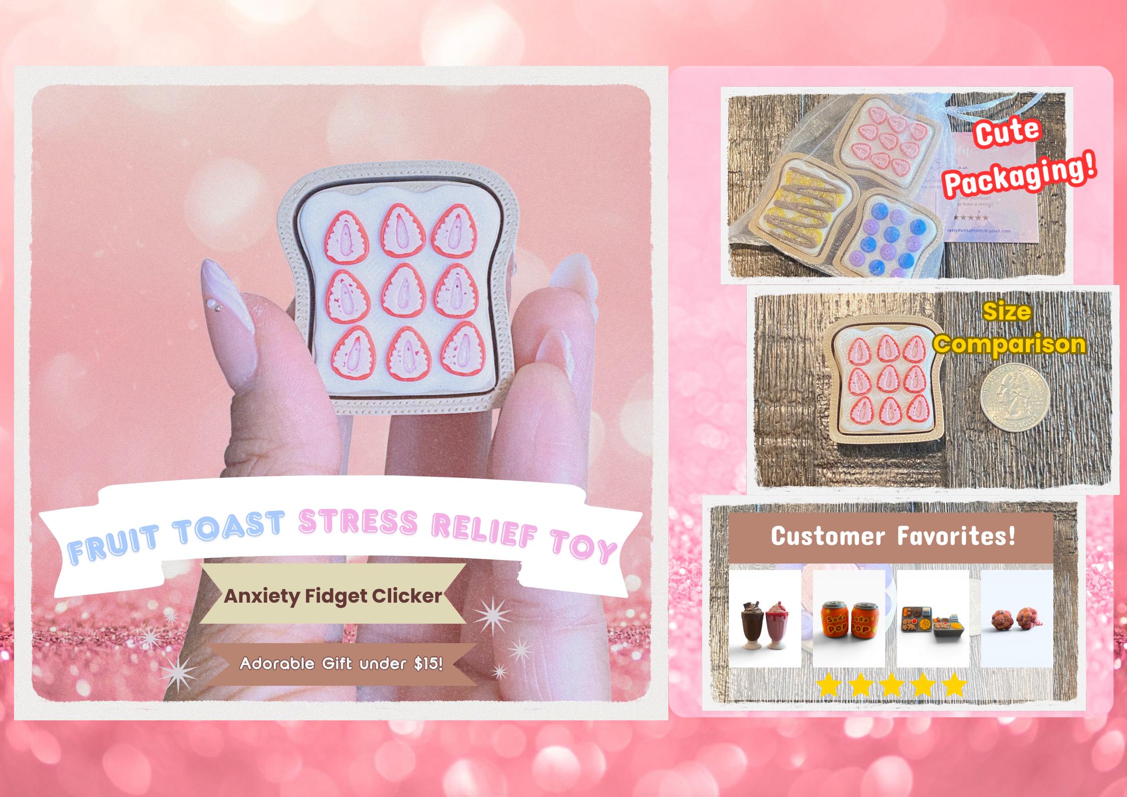 Breakfast Toast Fidget Clicker Keychain | 3D Printed Sensory Toy | Foodie Gift