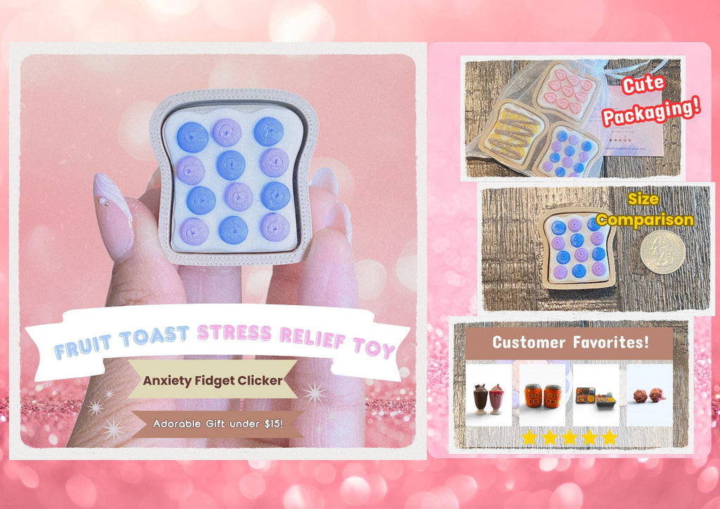 Breakfast Toast Fidget Clicker Keychain | 3D Printed Sensory Toy | Foodie Gift
