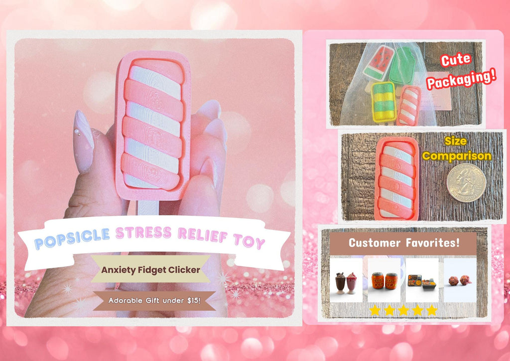 Summer Popsicle Fidget Clicker Keychain | 3D Printed Sensory Toy | Dessert Gift