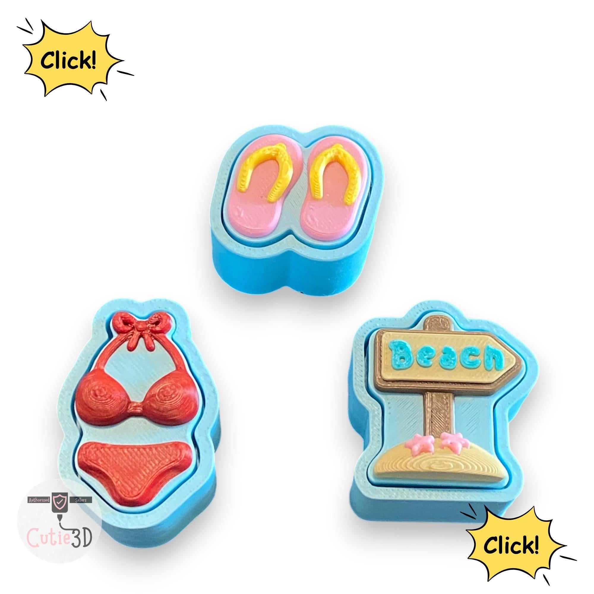 Summer Beach Fidget Clicker Keychain | 3D Printed Sensory Toy | Coastal Gift