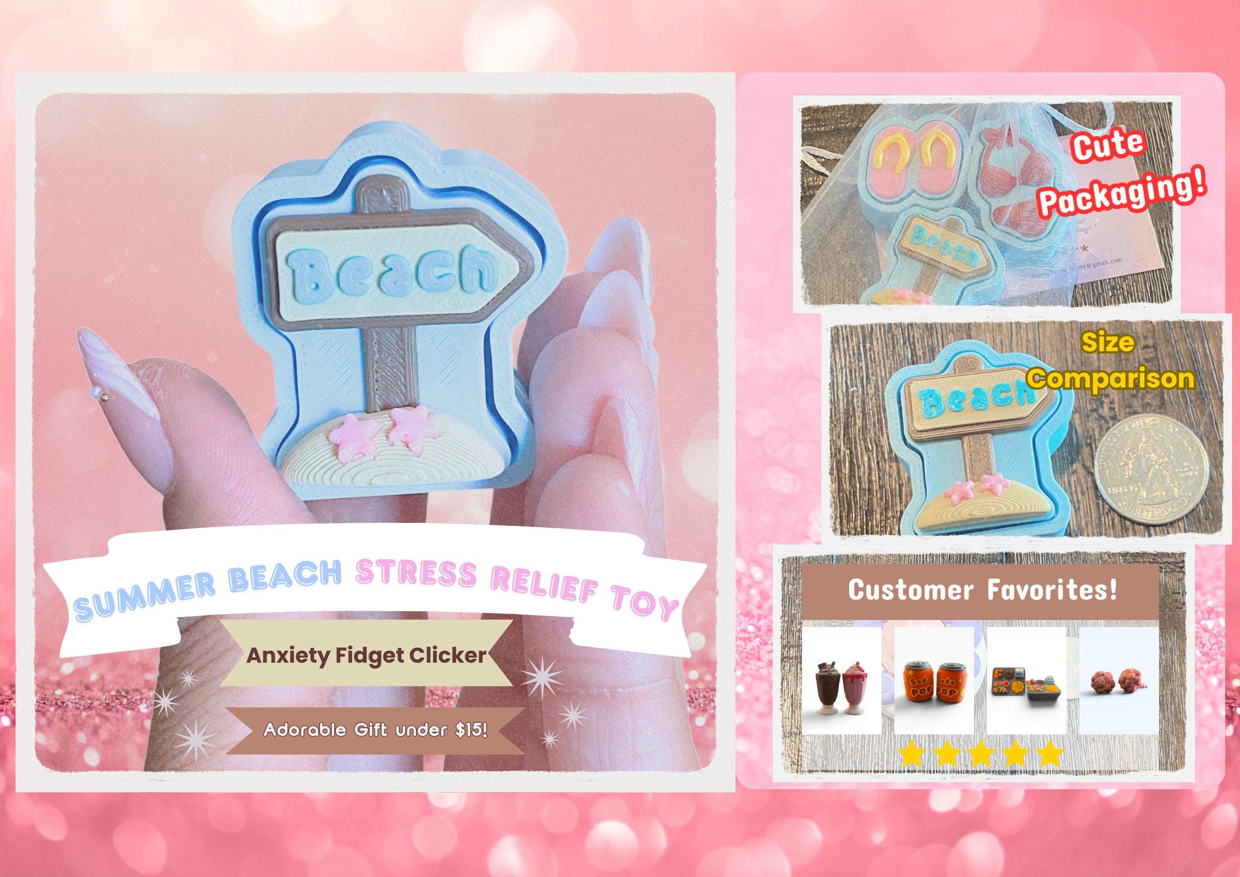 Summer Beach Fidget Clicker Keychain | 3D Printed Sensory Toy | Coastal Gift