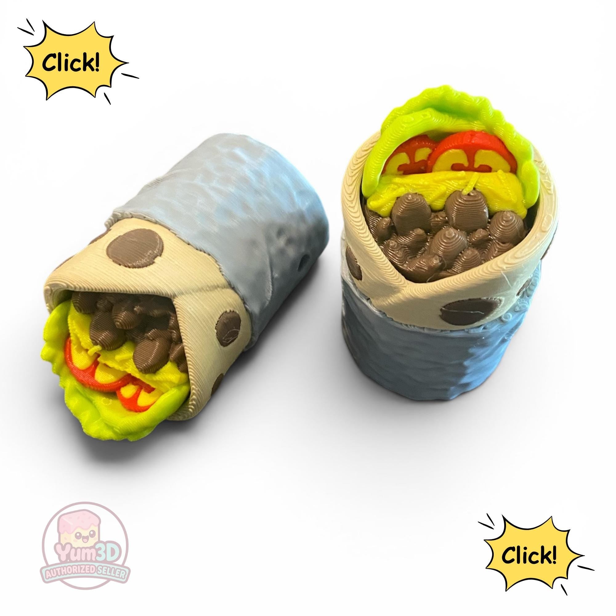Burrito Fidget Clicker Keychain | 3D Printed Sensory Toy | Foodie Gift