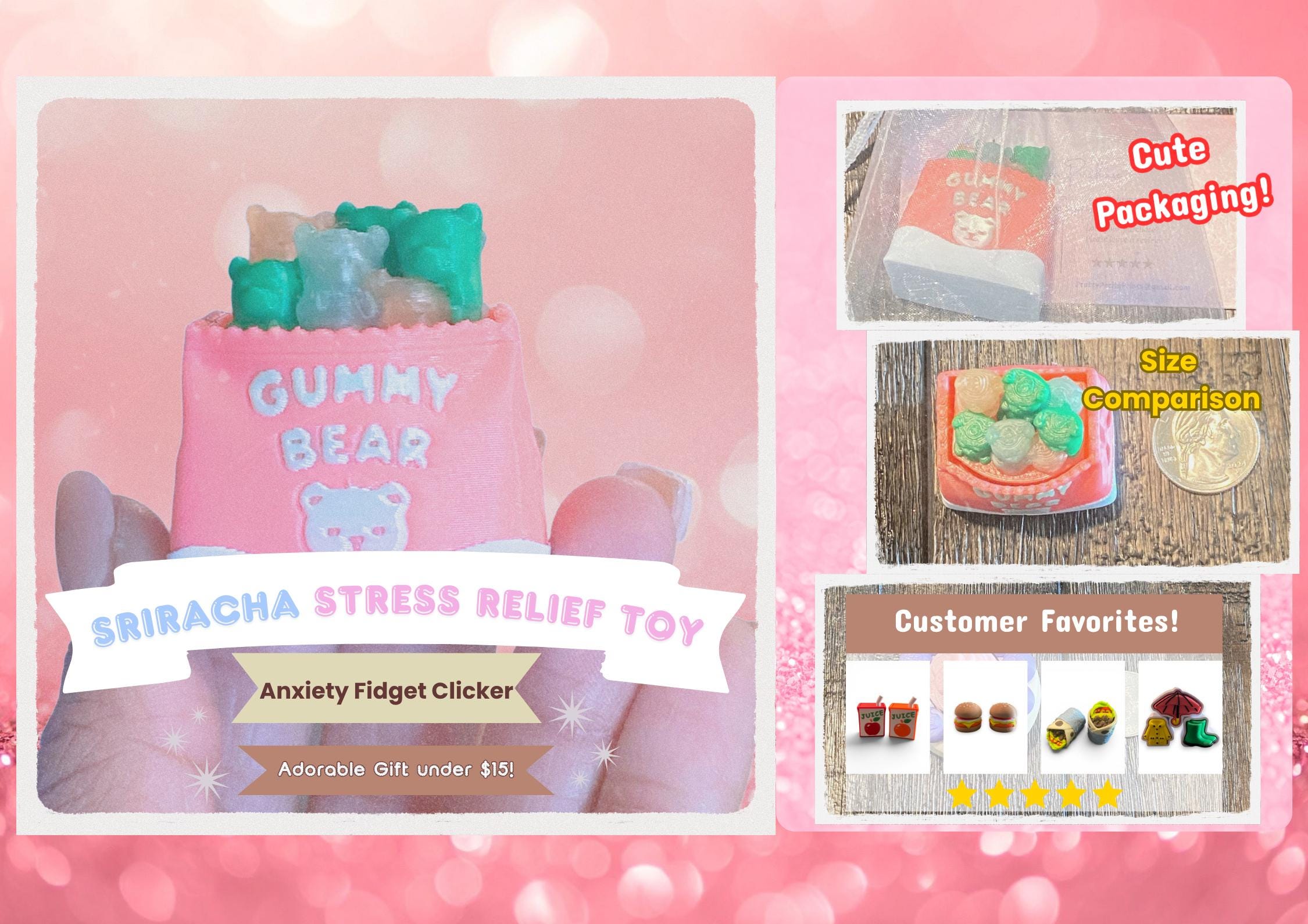 Bag of Gummy Bears Fidget Clicker Keychain | 3D Printed Sensory Toy | Candy Gift
