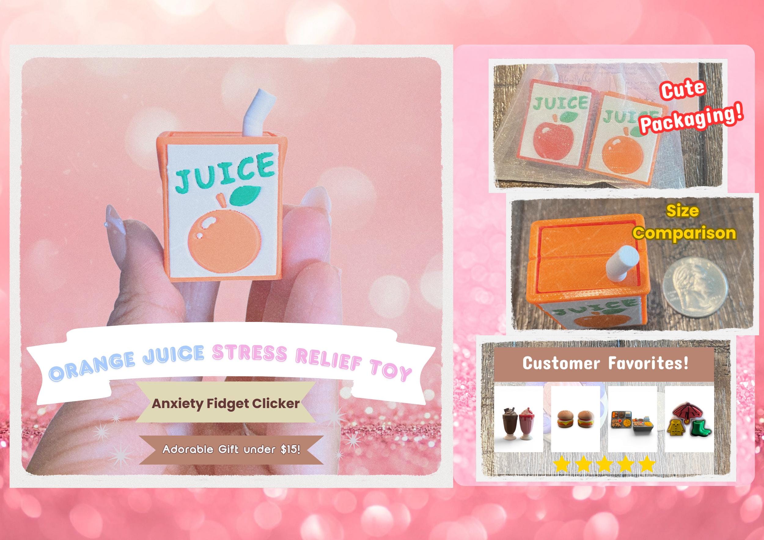 Apple & Orange Juice Box  Fidget Clicker | 3D Printed Sensory Toy | Kawaii Dessert Gift