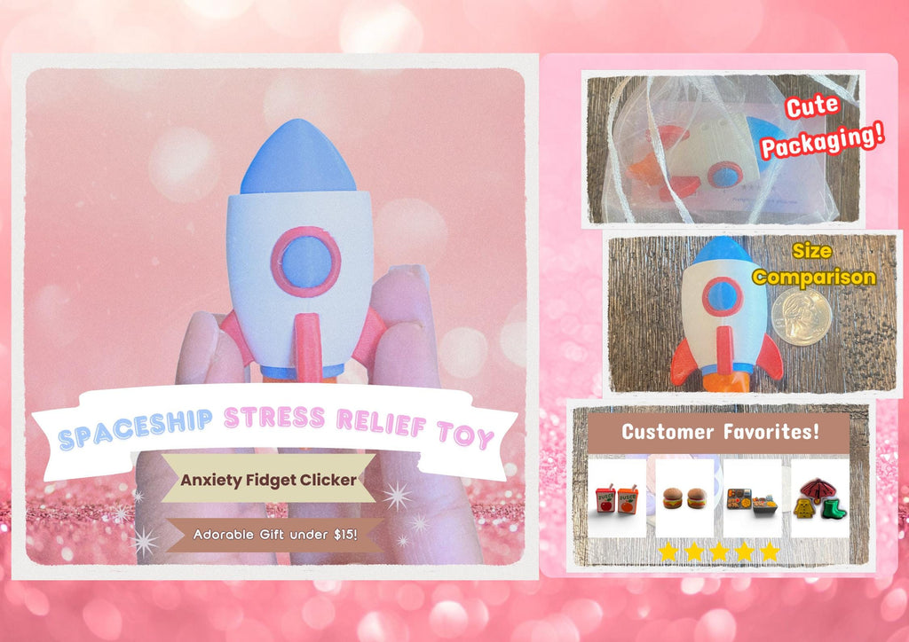 Spaceship Fidget Clicker Keychain | 3D Printed Sensory Toy | Space Lover Gift