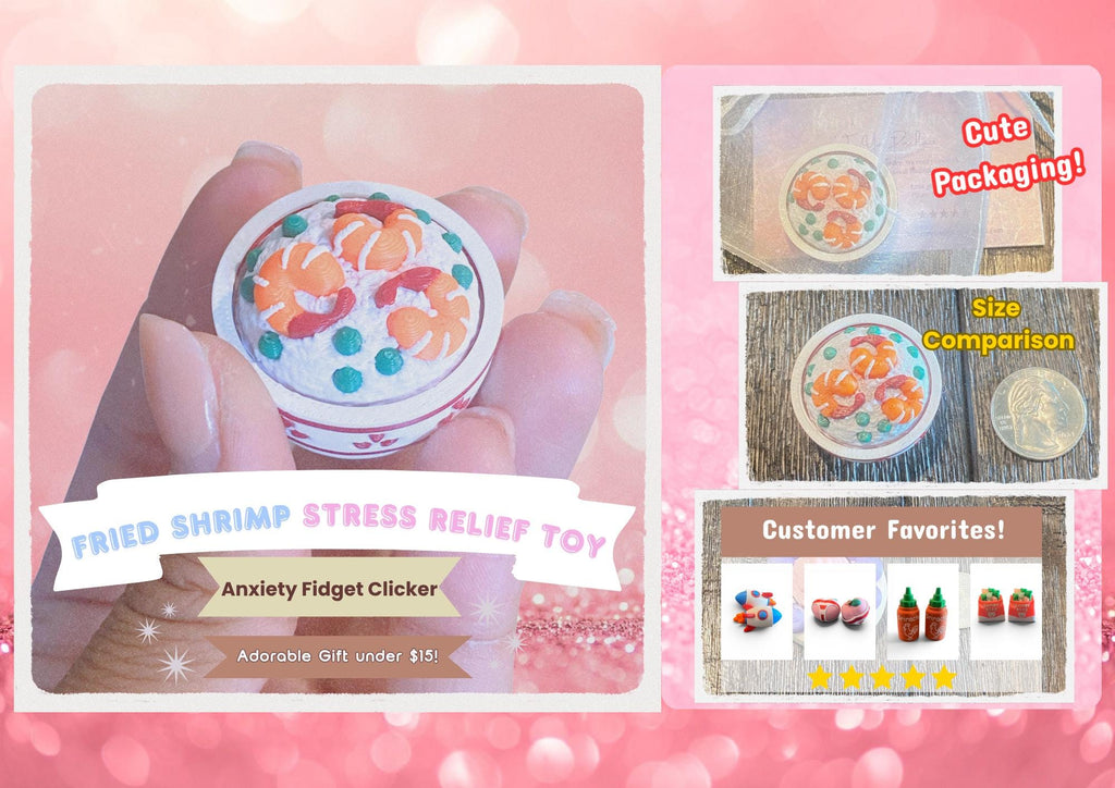 Shrimp Fried Rice Ramen Fidget Clicker | 3D Printed Kawaii Sensory Toy | Foodie Gift