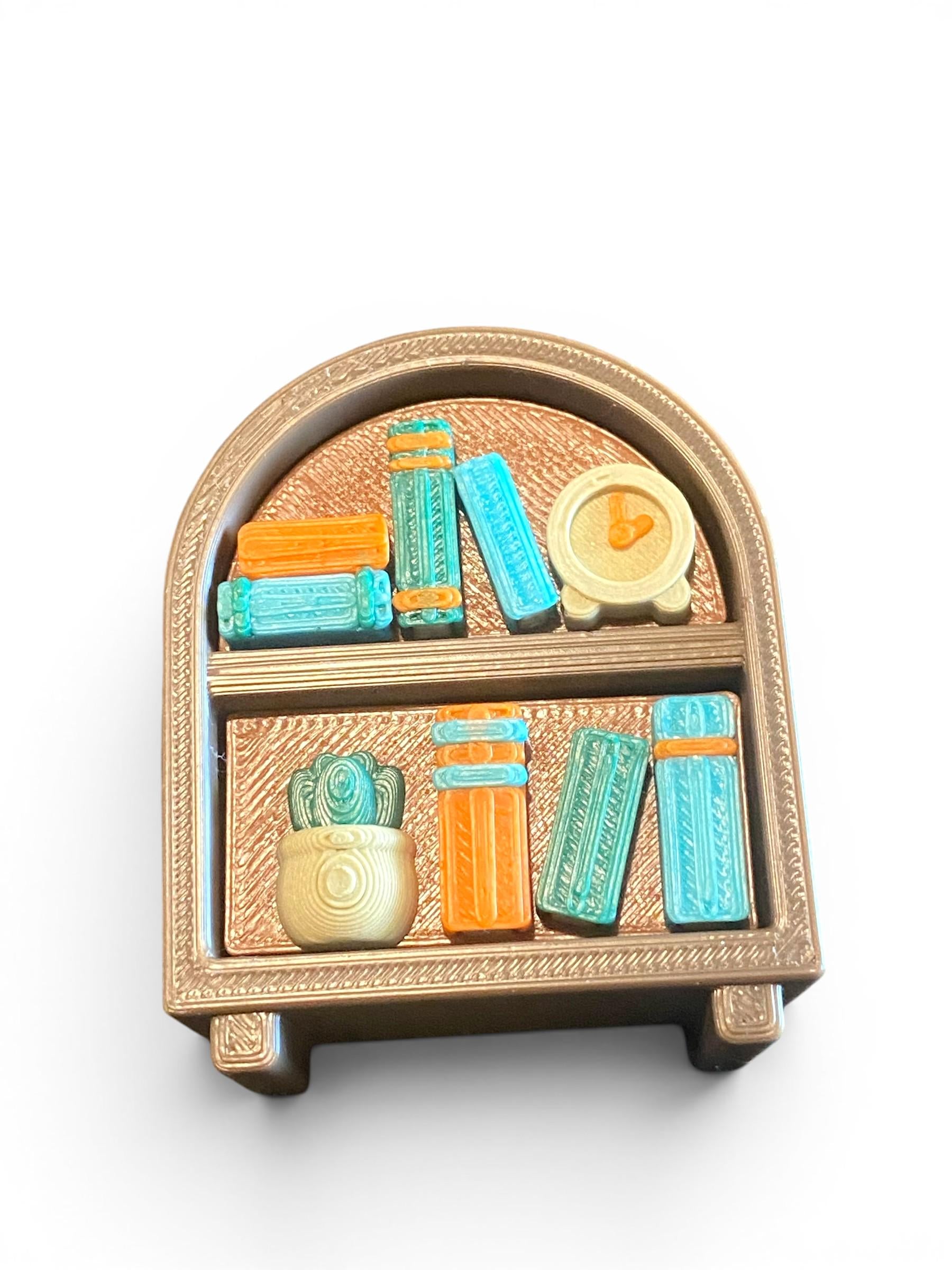 Cozy Bookshelf Fidget Clicker Keychain | 3D Printed Sensory Toy | Book Lover Gift